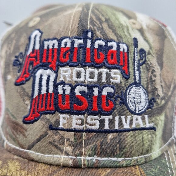 American Roots Music Festival Hat Cap American Flag Mesh Adjustable Tags Banjo - Picture 2 of 10